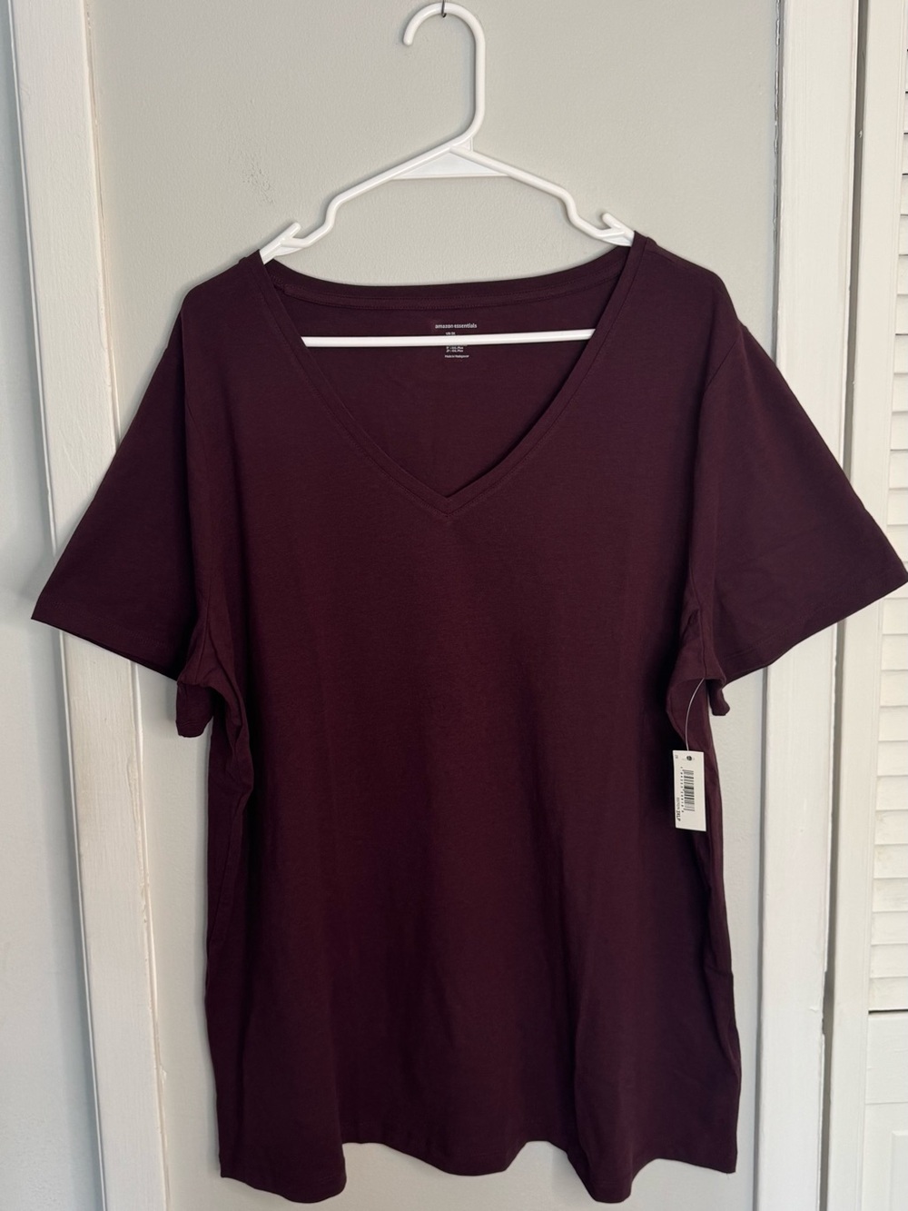 Amazon Essentials Women's V-Neck Tee in Deep Plum